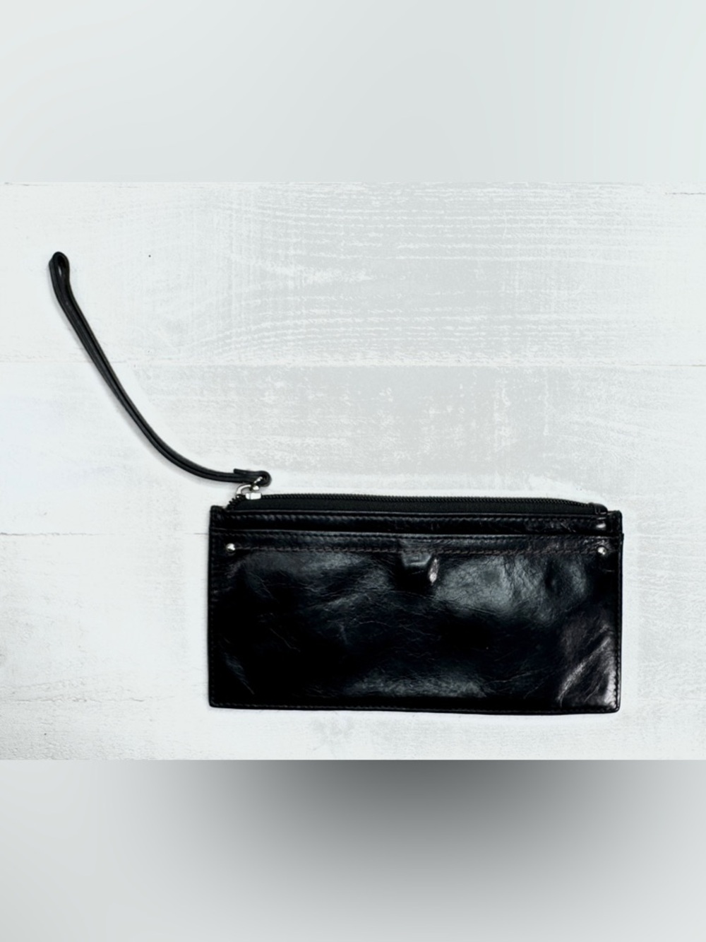Hobo The Original Black Leather Wristlet Wallet Card Holder Zip Pouch